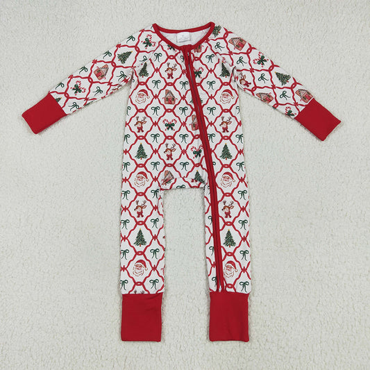 6.12 RTS NO MOQ Baby Girls Bodysuit LR2248 Footie Red Bows Plaid Trees Gingerbread Zipper Rompers