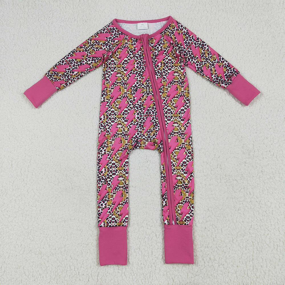 7.1 RTS NO MOQ Baby Girls Bodysuit LR2250 Western Pink Lightning Leopard Zipper Rompers