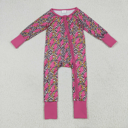 7.1 RTS NO MOQ Baby Girls Bodysuit LR2250 Western Pink Lightning Leopard Zipper Rompers