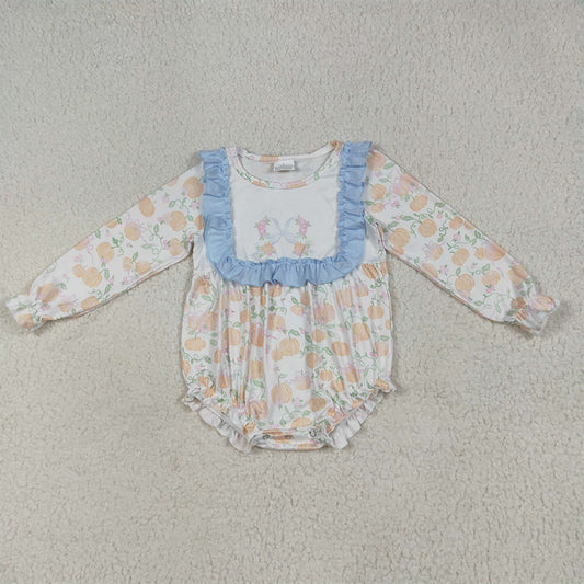 7.4 RTS NO MOQ Baby Girls Bodysuit LR2256 Long Sleeves Pumpkins Bows Ruffle Rompers