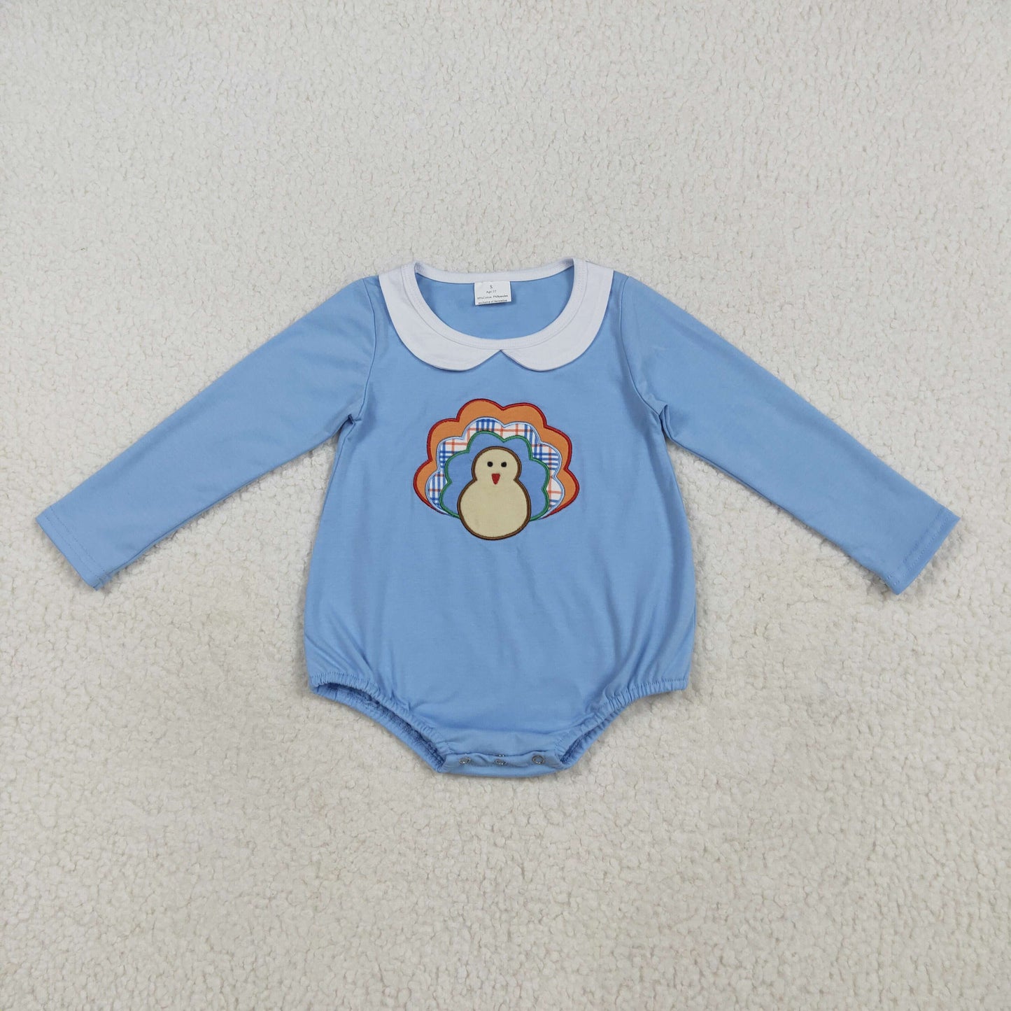 7.18 RTS NO MOQ Baby Girls Bodysuit LR2261 Blue Long Sleeves Turkey Bummies Rompers