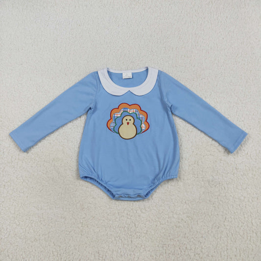 7.18 RTS NO MOQ Baby Girls Bodysuit LR2261 Blue Long Sleeves Turkey Bummies Rompers