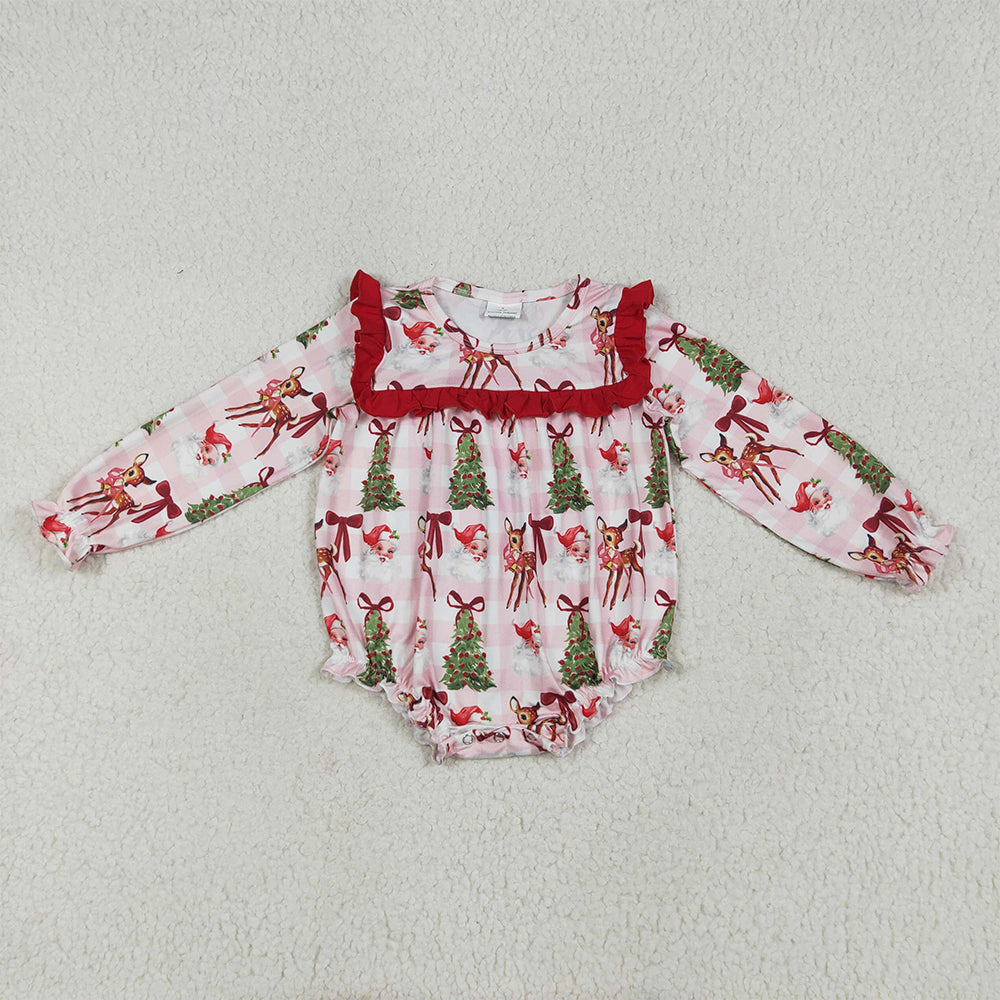 6.26 RTS NO MOQ Baby Girls Bodysuit LR2274 Christmas Pink Plaid Santa Trees Ruffle Rompers