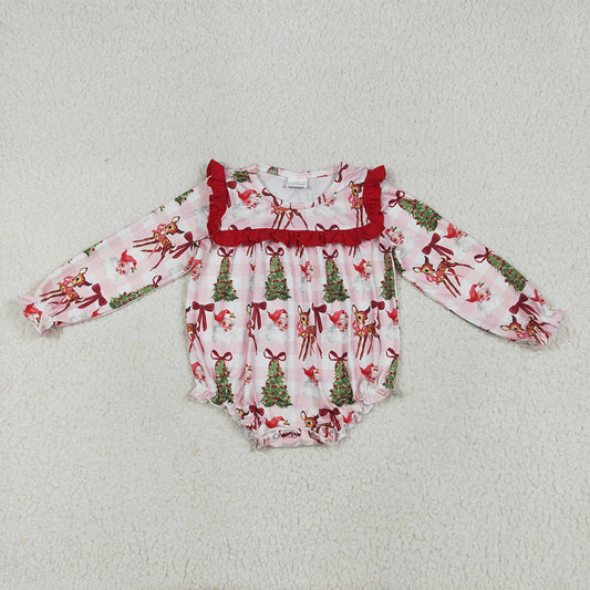 6.26 RTS NO MOQ Baby Girls Bodysuit LR2274 Christmas Pink Plaid Santa Trees Ruffle Rompers
