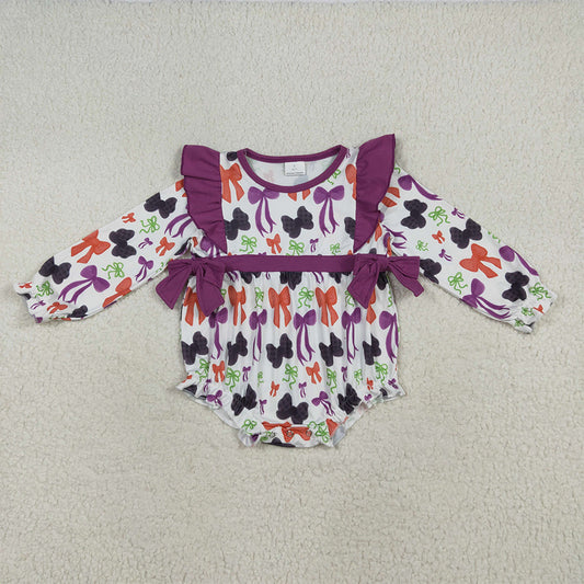 7.15 RTS NO MOQ Baby Girls Bodysuit LR2285 Halloween Colorful Purple Bows Ruffle Rompers