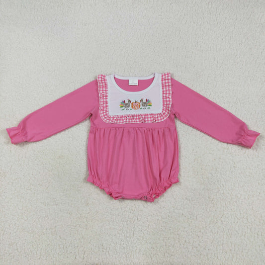 7.29 RTS NO MOQ Baby Girls Bodysuit LR2287 Pink Thanksgiving Turkey Pumpkins Ruffle Rompers
