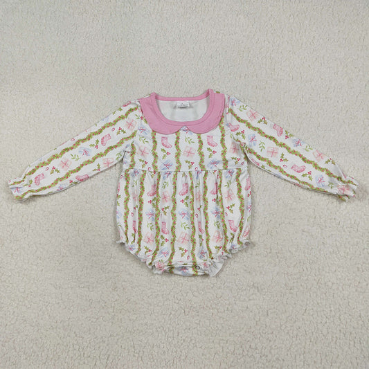 7.15 RTS NO MOQ Baby Girls Bodysuit LR2324 Christmas Gifts Floral Stripe Ruffle Rompers
