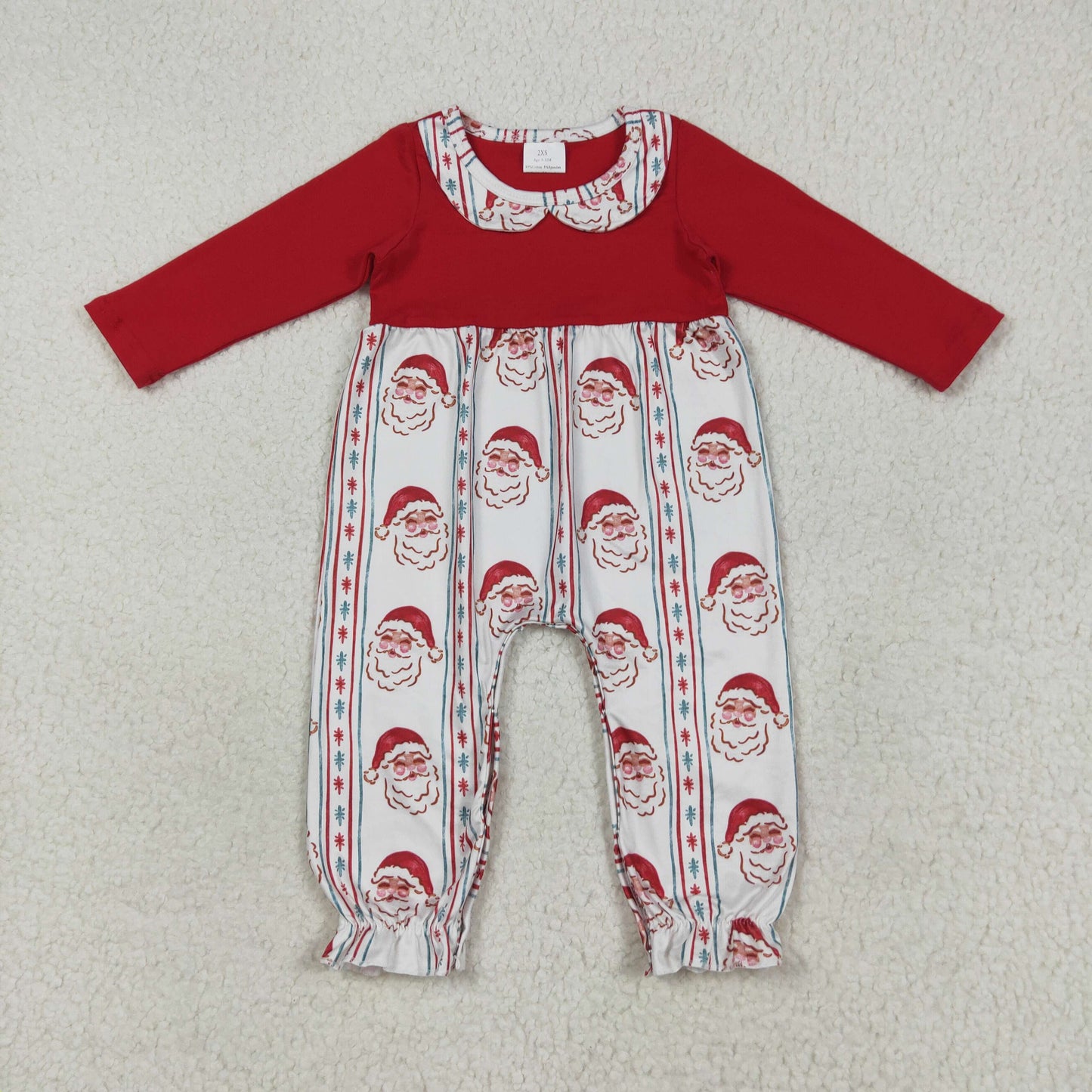8.12 RTS NO MOQ Baby Girls Bodysuit LR2331 Red Christmas Santa Stripe Ruffle Pant Rompers