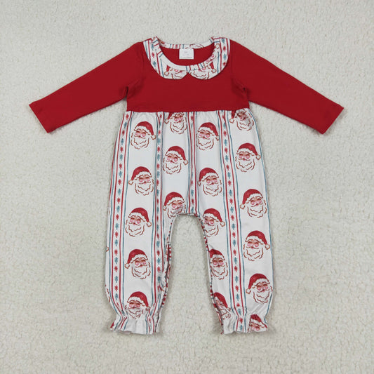 8.12 RTS NO MOQ Baby Girls Bodysuit LR2331 Red Christmas Santa Stripe Ruffle Pant Rompers