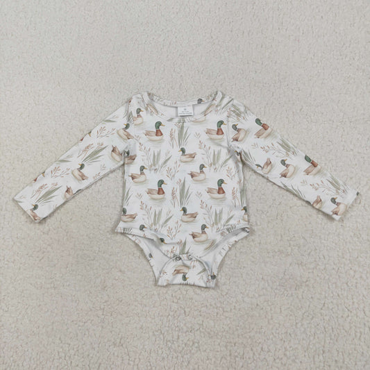 7.18 RTS NO MOQ Baby Girls Bodysuit LR2338 Long Sleeves Mallard Ducks Hunting Rompers