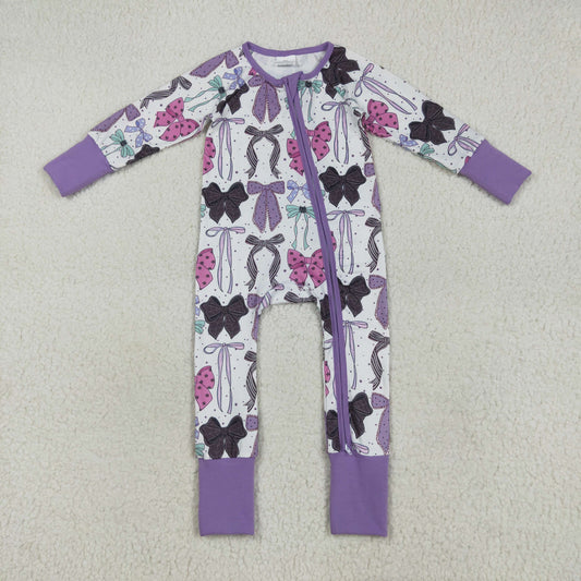 7.29 RTS NO MOQ Baby Girls Bodysuit LR2358 Long Sleeves Colorful Bows Zipper Rompers