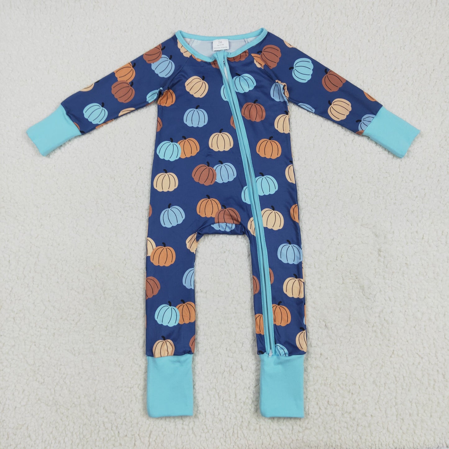 7.23 RTS NO MOQ Baby Girls Bodysuit LR2364 Long Sleeves Colorful Pumpkins Zipper Pant Rompers