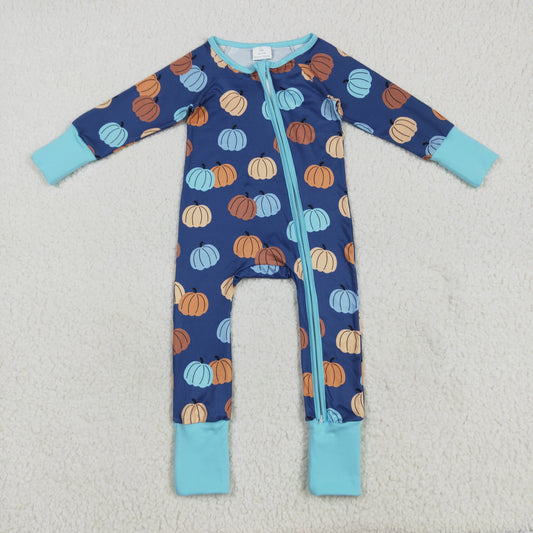 7.23 RTS NO MOQ Baby Girls Bodysuit LR2364 Long Sleeves Colorful Pumpkins Zipper Pant Rompers