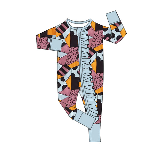 8.7 LR2521 Baby Girls Colorful Pies Plaid Fall Ruffle Zipper Footie Rompers Preorder