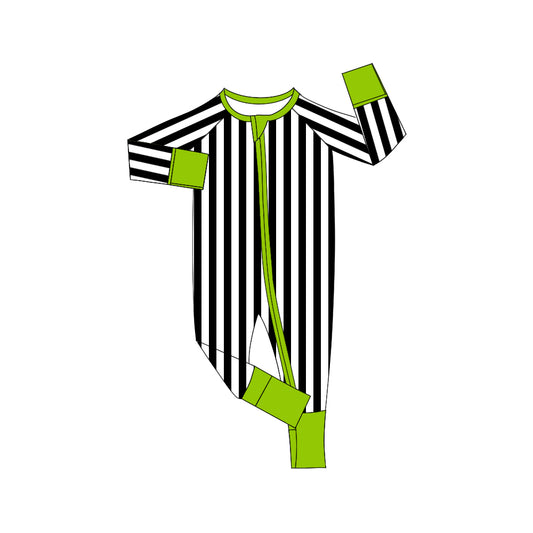 8.7  LR2529 Baby Boys Black Stripes Fall Zipper Footie Rompers Preorder