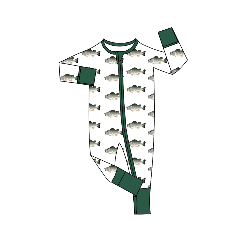 8.7 LR2531 Baby Boys Fishing Zipper Footie Rompers Preorder