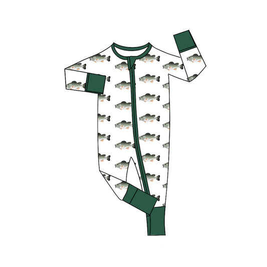 8.7 LR2531 Baby Boys Fishing Zipper Footie Rompers Preorder