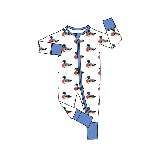 8.7 LR2533 Baby Boys Ducks Plaid Zipper Footie Rompers Preorder