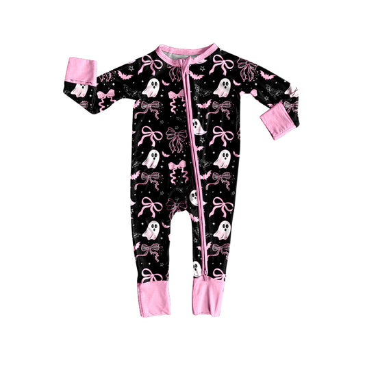 8.7 LR2540 Baby Boys Bows Ghosts Plaid Halloween Zipper Footie Rompers Preorder