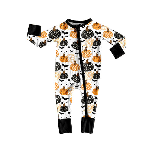 8.7 LR2542 Baby Boys Ghost Bat Pumpkins Halloween Zipper Footie Rompers Preorder