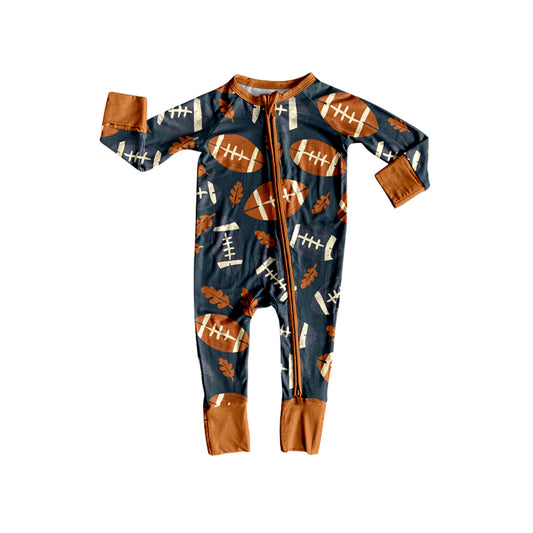 8.7 LR2543 Baby Boys Leaves Footballs Plaid Fall Zipper Footie Rompers Preorder