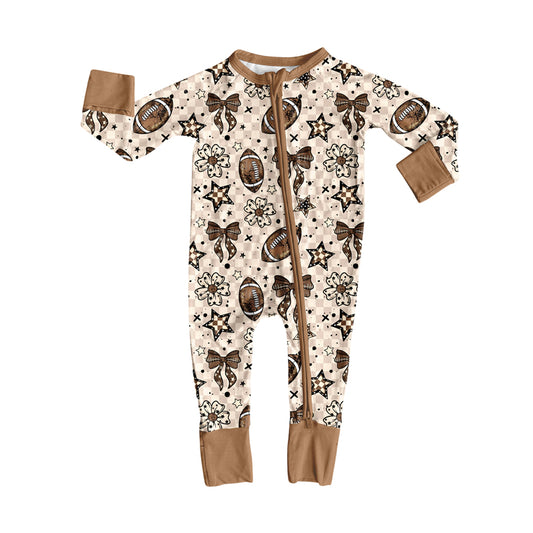 8.9 LR2547 Baby Girls Footballs Flowers Plaid Team Zipper Footie Rompers Preorder