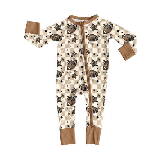 8.9 LR2548 Baby Girls Footballs Flowers Plaid Team Zipper Footie Rompers Preorder