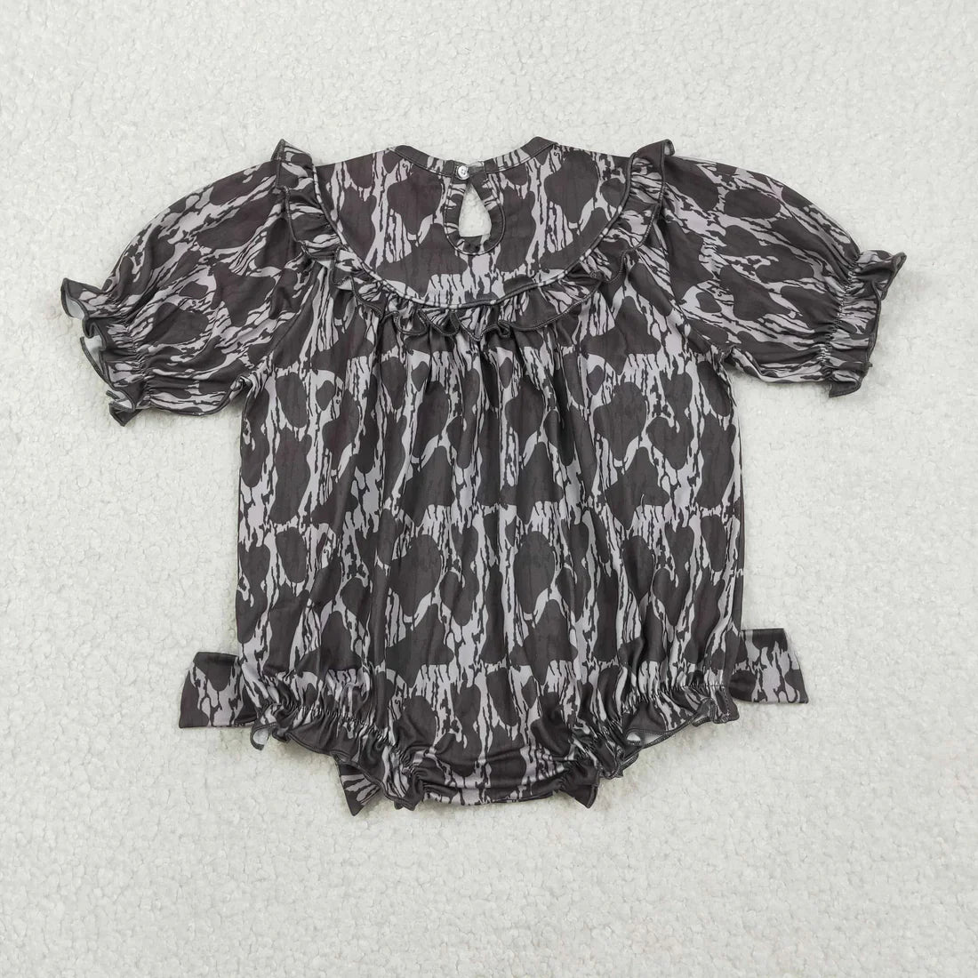 Sibling Baby Girls Kids Embroidery Mama's Bestie Camo Bows Bubble Rompers RTS