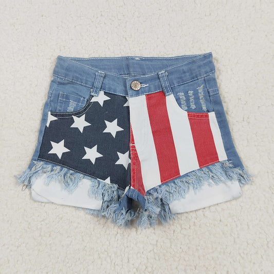 6.28 RTS NO MOQ Baby Girls Summer Pants NC0003 4th Of July Summer Denim Star Shorts