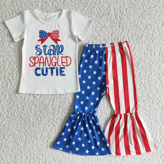 RTS NO MOQ Baby Girls Summer Sets NC0006 Star and Stripe pants 4th of July outfits