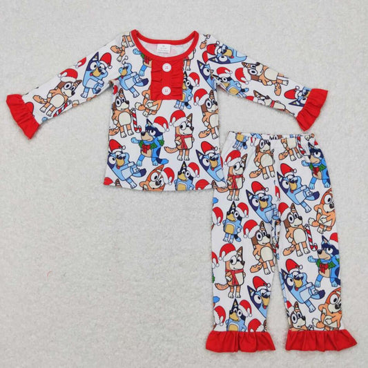 GLP0984 Baby Girls Christmas Cartoon Dog Pajama Set