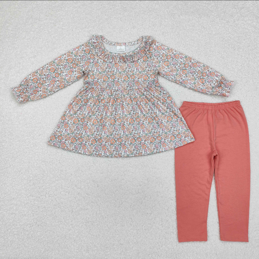 GLP1388 Baby Girls Pink Flowers Tunic Top Legging Clothes Sets