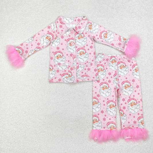 GLP1900 Baby Girls Christmas Pink Santas Shirt Pants Clothes Sets