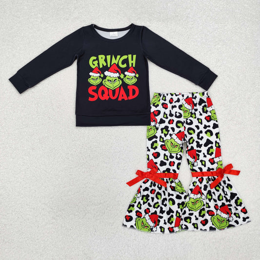 GLP1915 Baby Girls Christmas Frog Squad Tops Bell Pants Clothes Sets