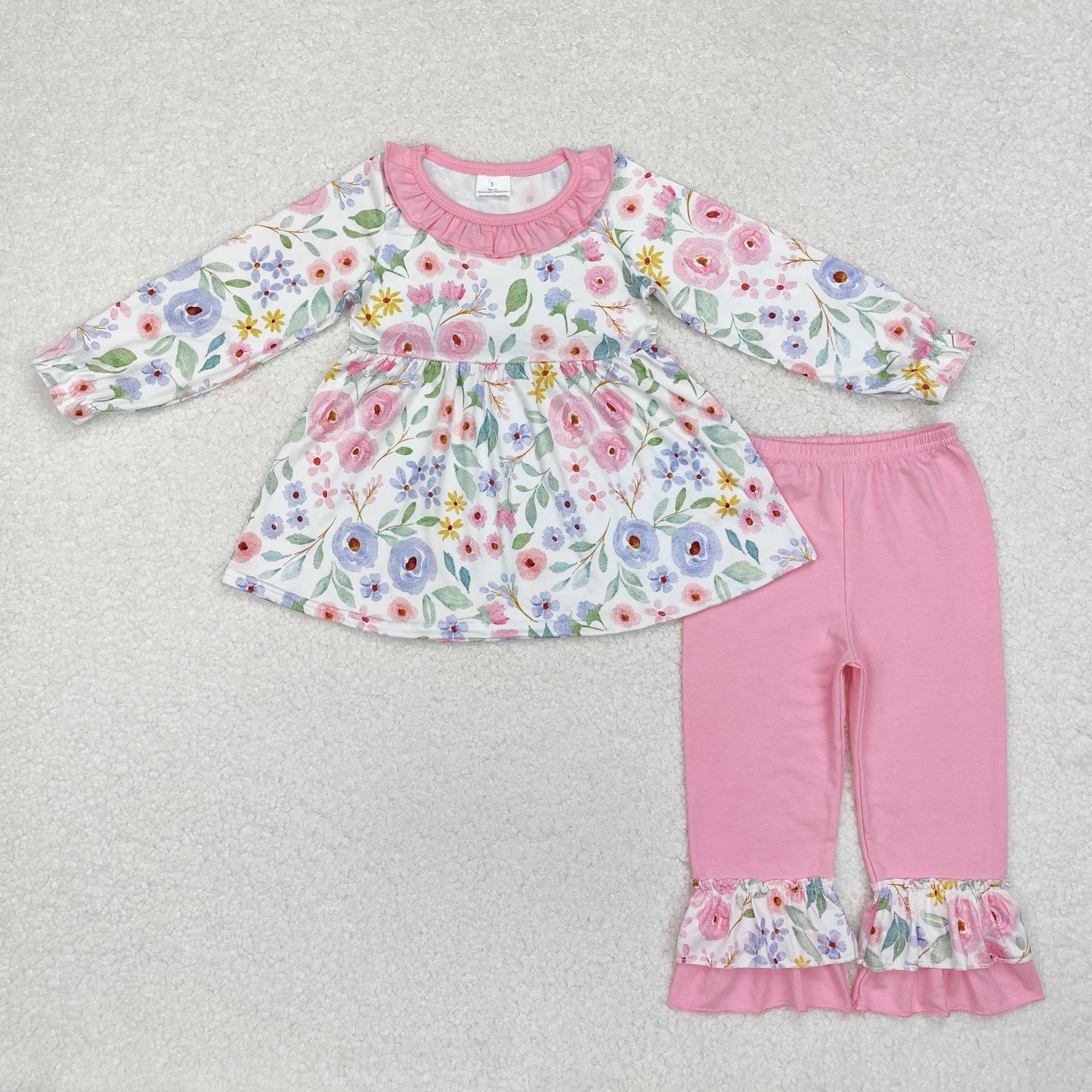 GLP1699 Baby Girls Pink Lavender Flowers Tunic Pants Clothes Sets