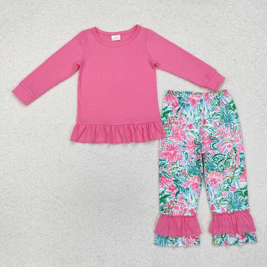 GLP1461 Baby Girls Pink Shirt Rose Seaweed Pants Clothes Sets