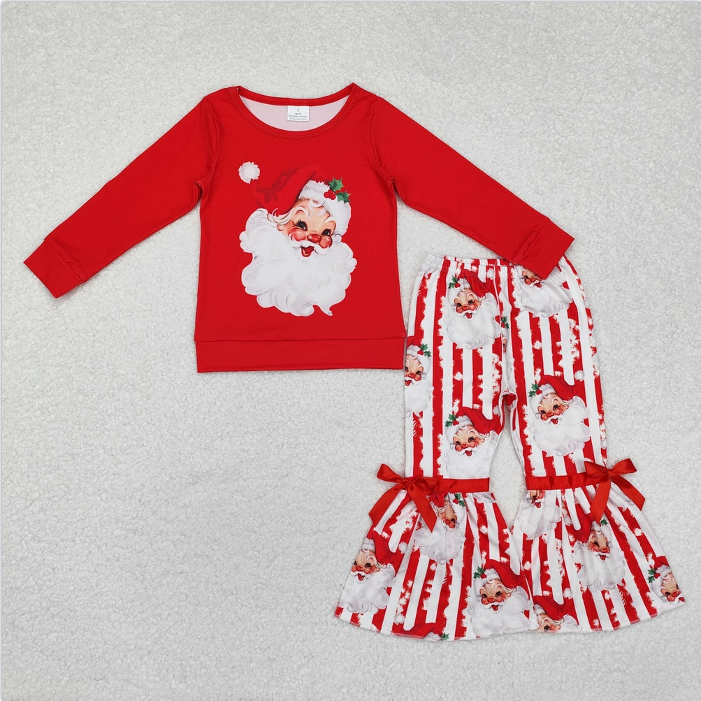 GLP1946 Baby Girls Christmas Santa Top Bell Pants Clothes Sets