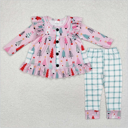 GLP1998 Baby Girls Christmas Pink Trees Pocket Tunic Top Legging Clothes Sets