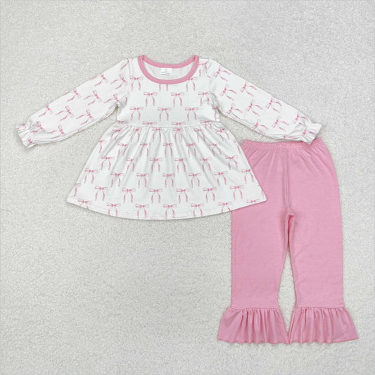 GLP1973 Baby Girls Pink Bows Tunic Top Ruffle Pants Clothes Sets