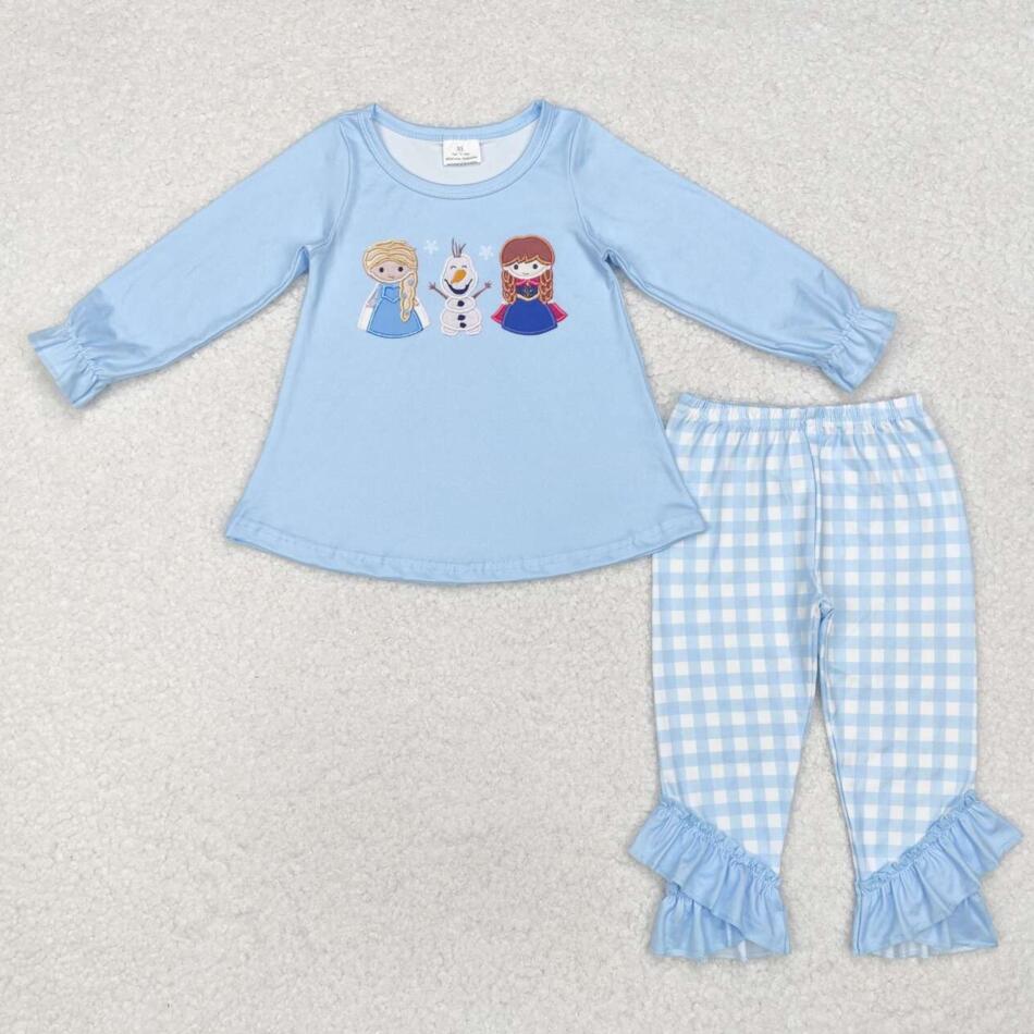 GLP1484 Baby Girls Blue Sister Tunic Top Pants Clothes Sets