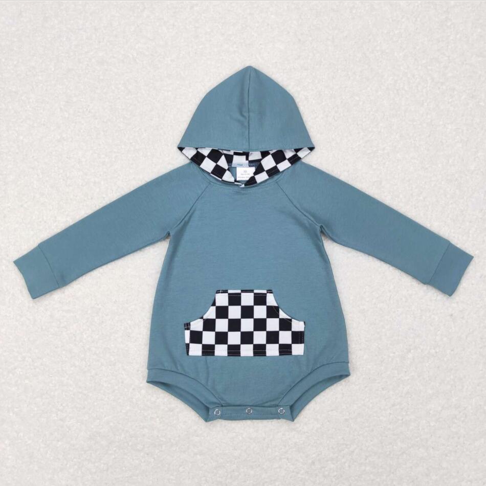 LR0759 Newborn Baby Hoodie Checkerboard Shirt Romper