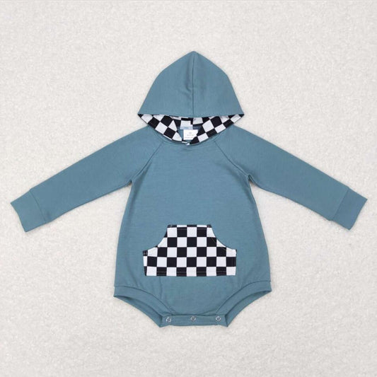 LR0759 Newborn Baby Hoodie Checkerboard Shirt Romper