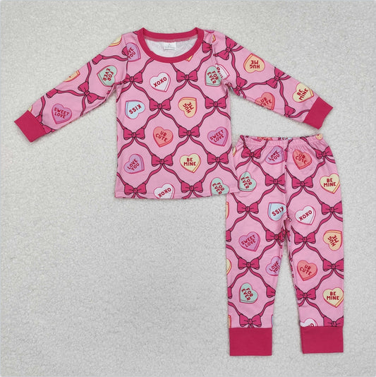 GLP2252 Baby Girls Valentines xoxo Hearts Bows Top Pants Pajamas Clothes Sets