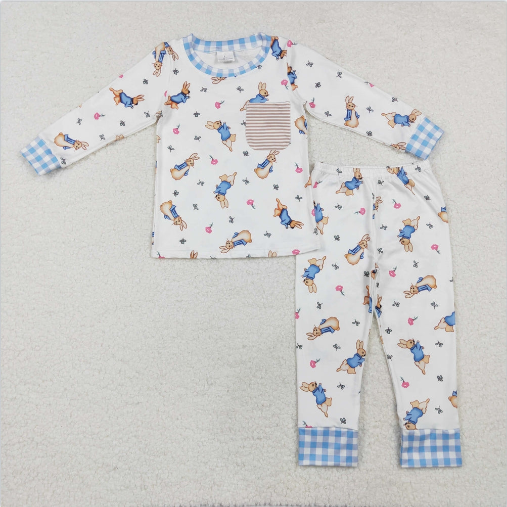 BLP1046 Baby Boys Easter Bunny Pocket Top Pants Pajamas Clothing Sets