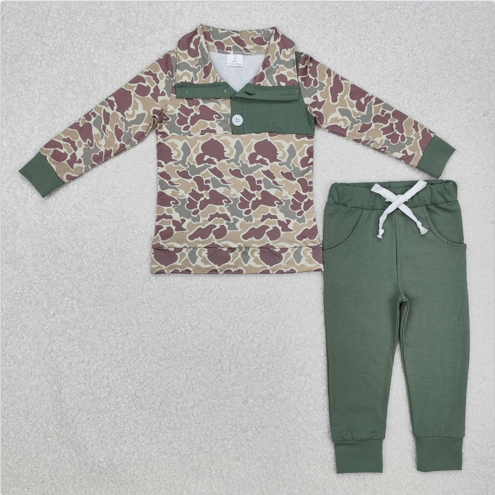 BLP0491 Baby Boys Fall Green Camo Pullovers Tops Shirt Pants Clothes Sets