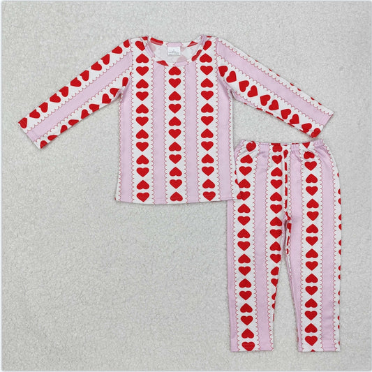 GLP2191 Baby Girls Valentines Stripes Heart Shirt Pants Pajamas Clothes Sets