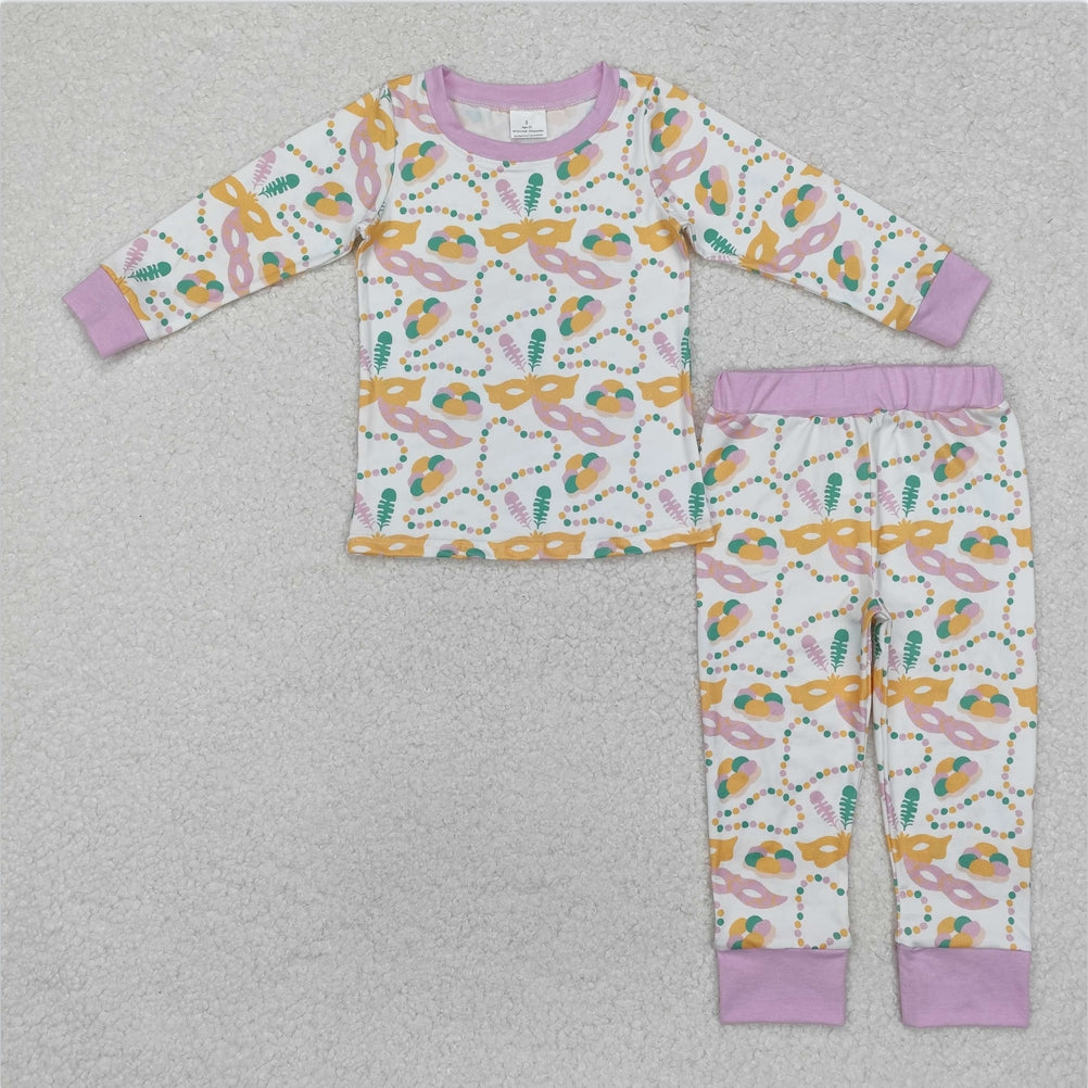 GLP2184 Baby Girls Mardi Gras Masks Lavender Shirts Pants Pajamas Clothes Sets