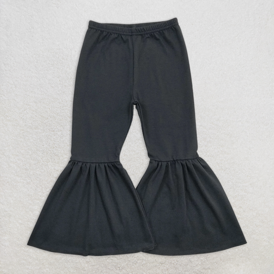 RTS NO MOQ Baby Girls Long Pants P0422 Black Solid Color Bell Bottom Flare Pants