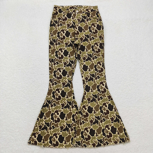 RTS NO MOQ Adult Women Trousers 2 Colors Camo Duck Denim Bell Pants Jeans