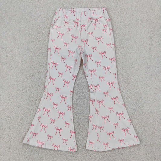 RTS NO MOQ Baby girls pants P0732 Pink Cute Bows Denim Flare Jeans